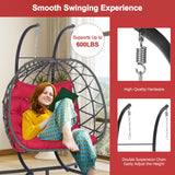 Double Hanging Egg Chair Indoor Outdoor with Stand, Patio Rattan Wicker Double Egg Swing Chair Hammock Chair with UV Resistant Thicken Comfy Cushions, Porch Swing Loveseat for Backyard, Red WIIS' IDEA