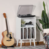 Lerliuo Record Player Stand, White Turntable Stand Holds up to 160 Albums, Mid-Century Vinyl Storage Cabinet Table with Solid Wood Legs, Record Player Holder Dispaly Shelf for Bedroom Living Room Lerliuo