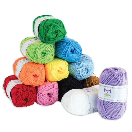Mira HandCrafts 12 Acrylic Yarn Skeins - Crochet and Knitting Starter Kit for Colorful Arts and Crafts with 1,312 Yards of Multicolored Thread - Make Amigurumi, Granny Squares, Scarves, and Throws Mira HandCrafts