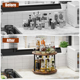 KLM 12" Wood Lazy Susan, Rotating Spice Rack, 2 Tier Spice Turntable Organizer, Industrial Turntable Spice Holder, for Kitchen Countertop and Cabinet, Compact and Versatile, Rustic Brown KLM