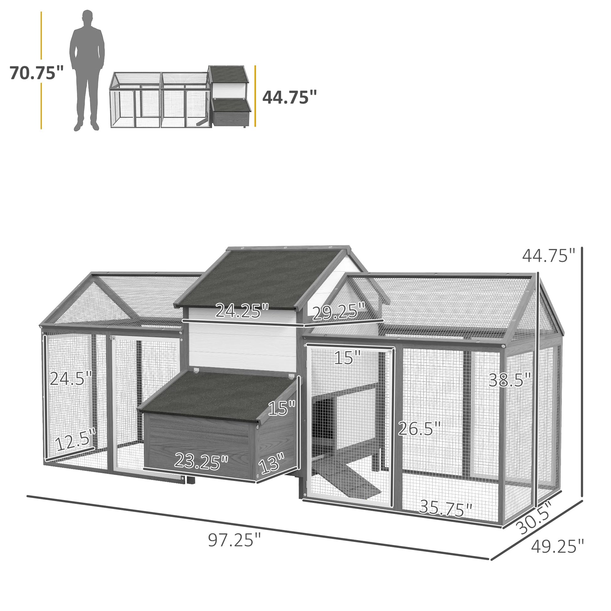 PawHut 100" Chicken Coop Wooden Chicken House Large Rabbit Hutch Poultry Cage Hen Pen Backyard with Double Run, Nesting Box - WoodArtSupply