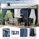 ASJMR Outdoor Lean to Gazebo 10x24FT, Hardtop Wall Mounted Gazebo with Sloping Sun Panel Roof, Awnings for Patio with Metal Frame, Double Curtains for Garden, Lawn, Backyard Deck ASJMR