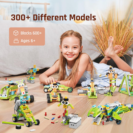 Coding Robot Kit for Kids Ages 6+, 200+ in 1 APP Control Dinosaur Robot Toy, Educational Scratch Program Robotic Kit with 47 Video Courses,Birthday Children's Day Gift for Boys Girls(600 Blocks) makerzoid