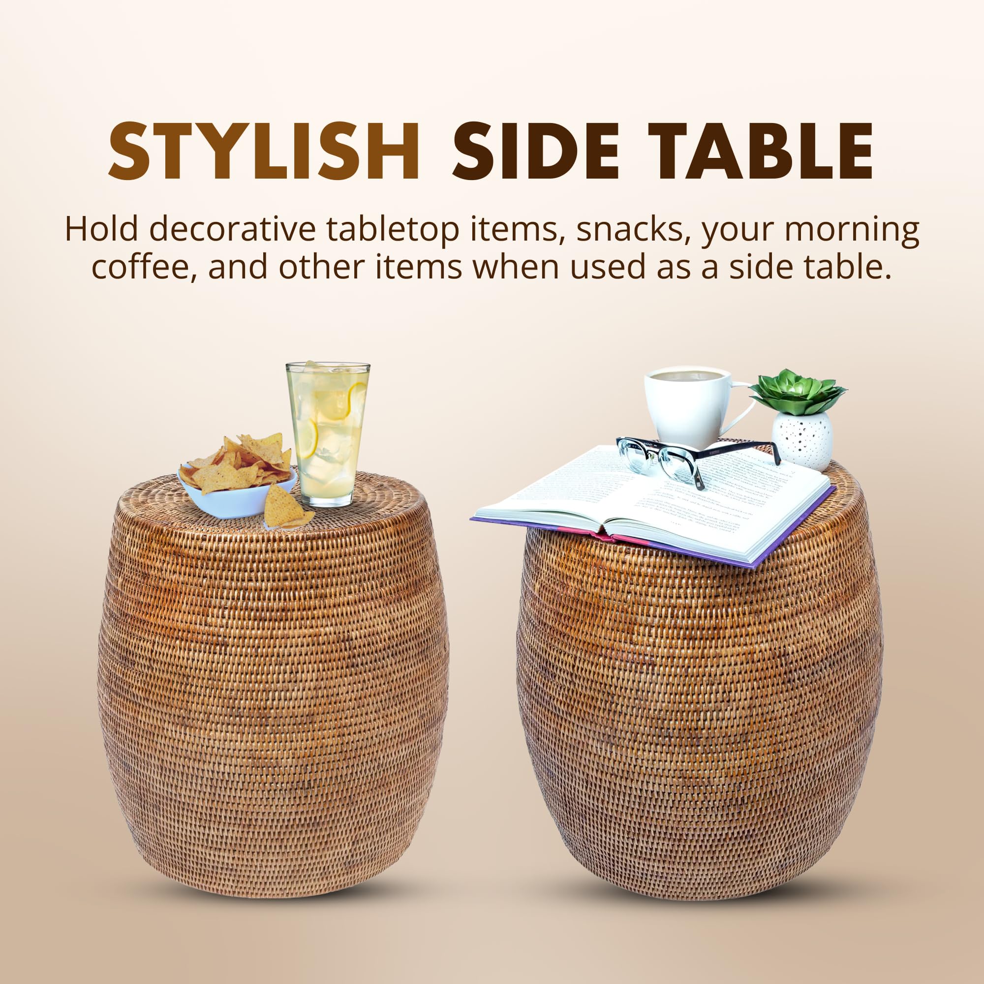 Kouboo La Jolla Round Rattan Stool Side Table - Thumbnail 2