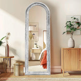 ABSWHLM 65"x22" Arched Full Length Mirror with Stand Solid Wood Frame Floor Large Mirror for Living Room, Bedroom Hanging Standing or Leaning Wall-Mounted, White ABSWHLM