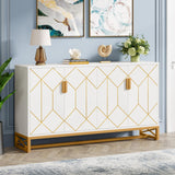 LITTLE TREE Storage Cabinet with Storage Shelves for Living Room, Modern Sideboard Buffets Cabinets Coffee Bar with Gold Metal Frame 4 Doors for Kitchen Dining Room Entryway Bedroom, White LITTLE TREE