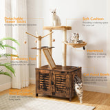 HOOBRO Cat Tree with Litter Box Enclosure, 44" Tall Wooden Cat Tower with Scratching Posts, Cat Hammock, Hidden Litter Box Furniture, All-in-One Indoor Cat Condo, Rustic Brown FG48MZ03 HOOBRO
