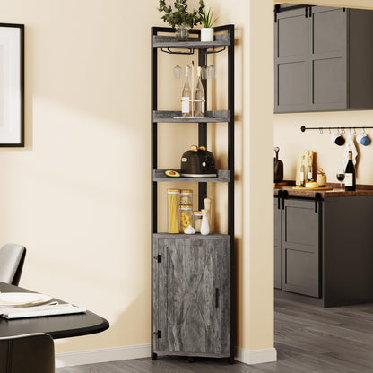 YITAHOME 70.8" Tall Industrial Corner Shelf & Wine Bar with Storage, 5-Tier Bookshelf in Grey & Black