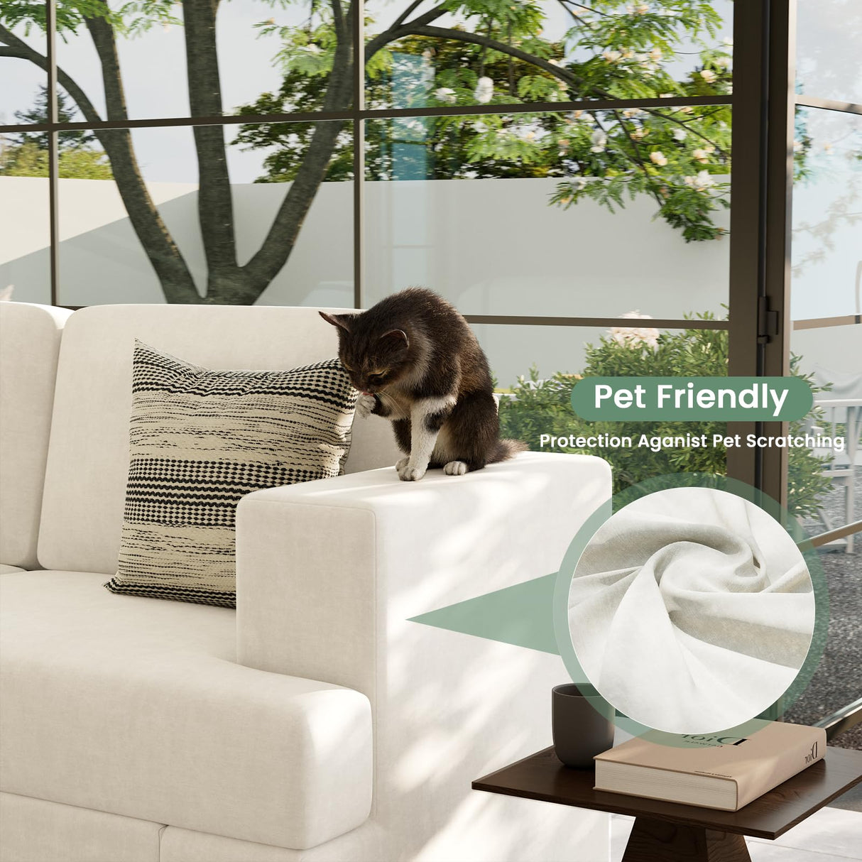 YOUDENOVA Sofa, 2 Piece Set Comfy Couch, 3 Seater & Loveseat Sofa with Deep Seats, Modern Sleeper Couch for Living Room, Beige Chenille YOUDENOVA