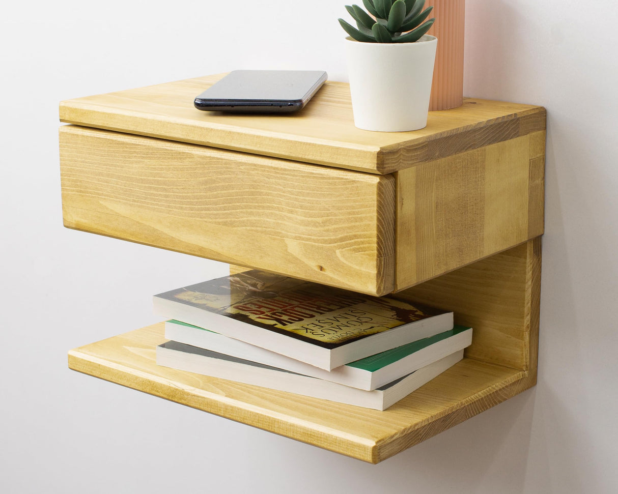WOODCHES Floating Nightstand Side Accent or End Table with Storage Drawer, Wood Bedside Shelf, Handmade Floating Table (MADRID) WOODCHES