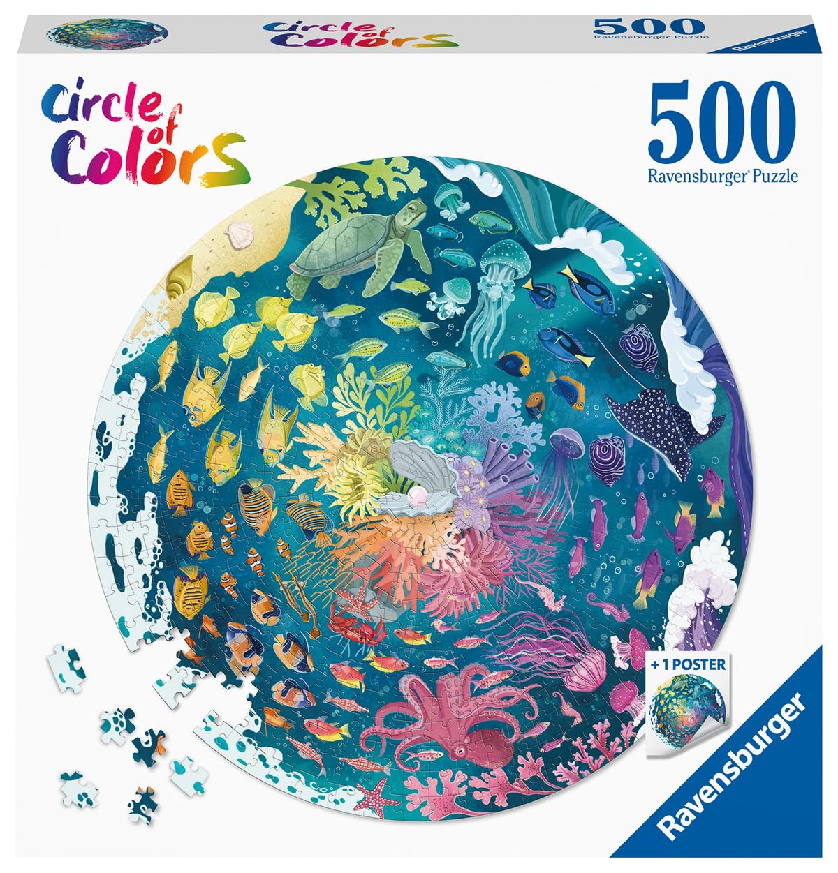 Ravensburger Circle of Colors: Ocean - 500 Piece Round Jigsaw Puzzle | Engaging Activity for Kids and Adults | Premium Quality | Sustainable Forestry Practices | FSC Certified Ravensburger