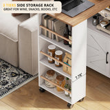 IRONCK Kitchen Island with Storage and Power Outlet, Rolling Kitchen Island on Wheels with Extendable Dining Table, Kitchen Cart with Wine Rack and 3 Open Shelves, White IRONCK