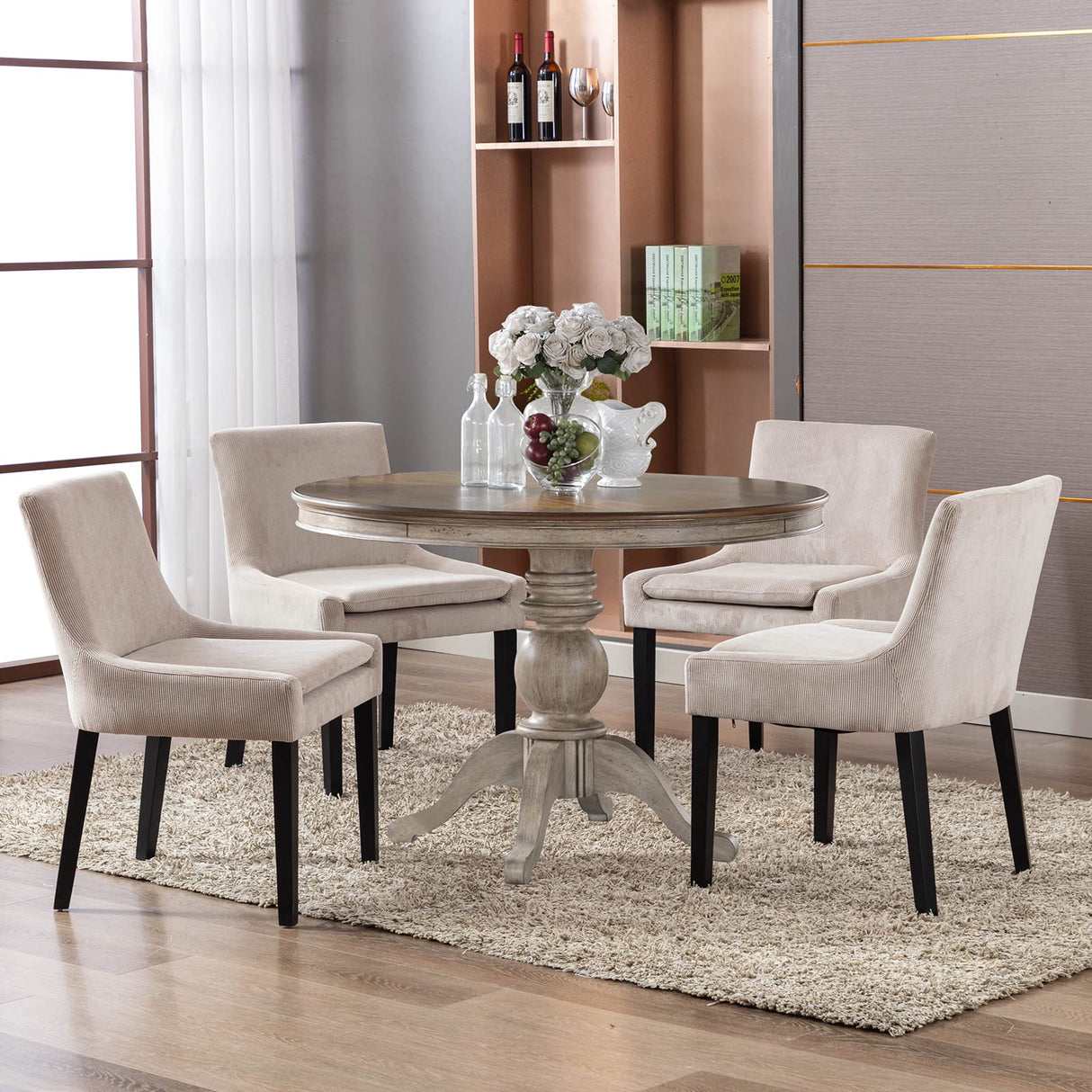 COLAMY Modern Dining Chairs Set of 6, Upholstered Corduroy Accent Side Leisure Chairs with Mid Back and Wood Legs for Living Room/Dining Room-Beige COLAMY