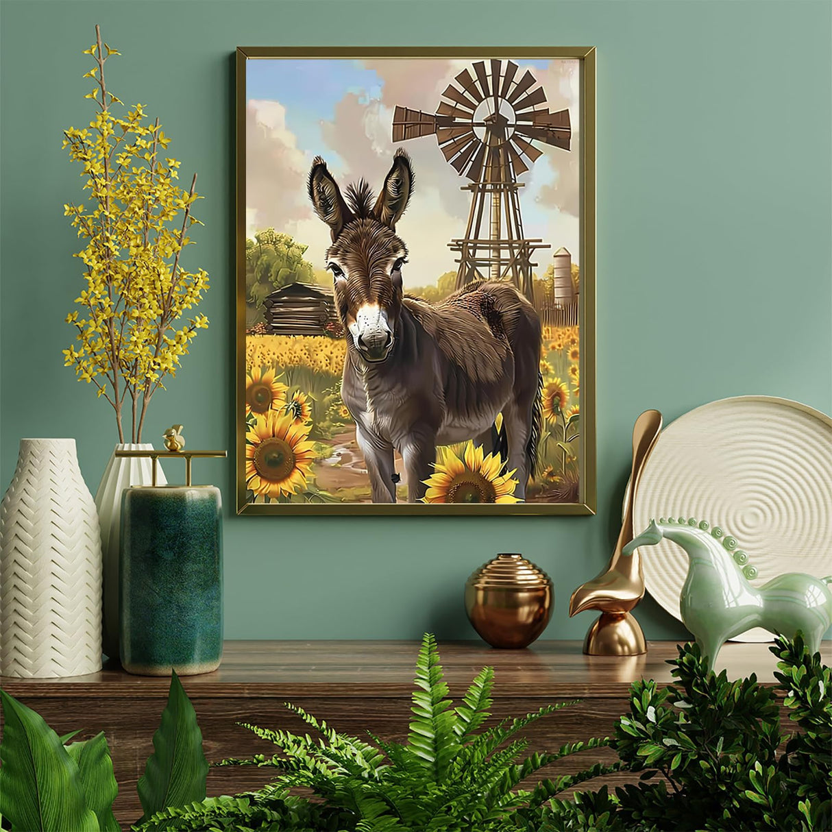 KAYEIUU 5D Donkey in The Sunflower Fields Diamond Painting Kits for Adults DIY Donkey Diamond Art Kits for Beginner Full Drill Donkey Diamonds Painting Gem Art for Gift Wall Decor 12x16 inch KAYEIUU