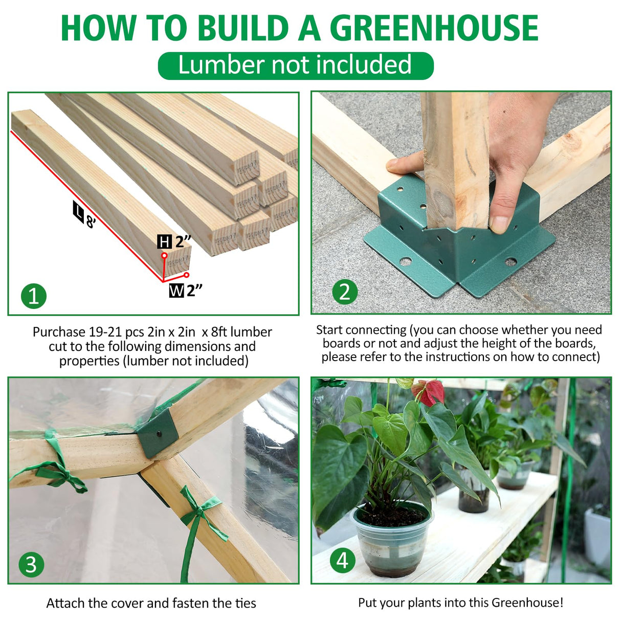 Walk in Greenhouse, 65x39x81 inch Green House for Plants, Include Greenhouse Kit and Greenhouse PVC Cover, Portable Greenhouses for Outdoors Winter MOFEEZ