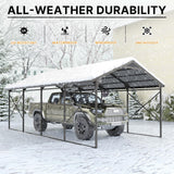 Gotland 12FT x 22FT Heavy Duty Metal Carport, Outdoor Garage Car Shelter with Reinforced Steel Frame, Galvanized Metal Roof, Weather-Resistant Canopy for Cars (Black) Gotland