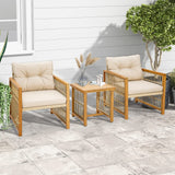Tangkula 3 Pieces Acacia Wood Patio Furniture Set, PE Wicker Bistro Set with Cushioned Chairs and Coffee Table, Outdoor Conversation Set for Porch, Deck, Balcony, Backyard (Beige) Tangkula