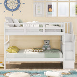 Harper & Bright Designs Twin Over Twin Bunk Bed with Stairs, Solid Wood Bunk Bed Frame with Storage for Kids Teens Adults Bedroom Dorm - White Harper & Bright Designs