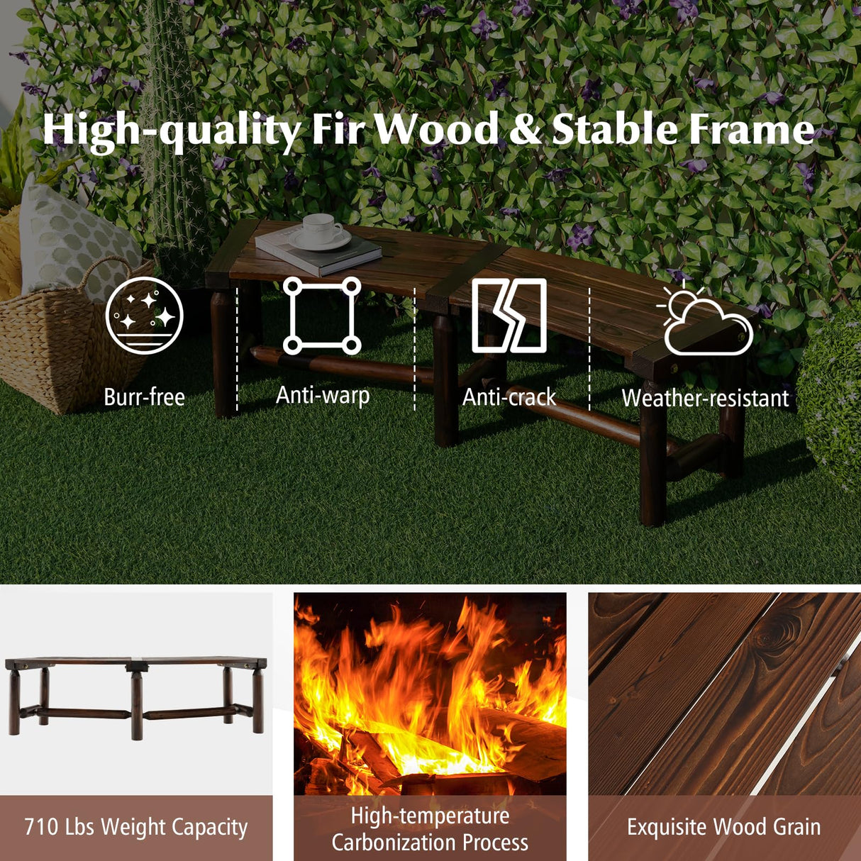 Giantex Rustic Brown Curved Outdoor Bench for 2 - Stylish Fire Pit Chair with Fir Wood Surface and Pine Legs Giantex