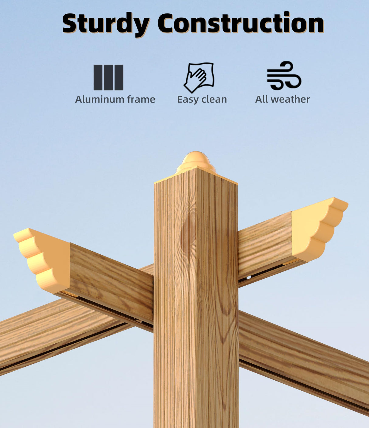 GarveeLife 10 x 13 Ft Wood-Grain Aluminum Pergola Outdoor Pergola with Retractable Canopy Sun Shade Shelter for Garden, Patio, Backyard, Deck - Khaki GarveeLife