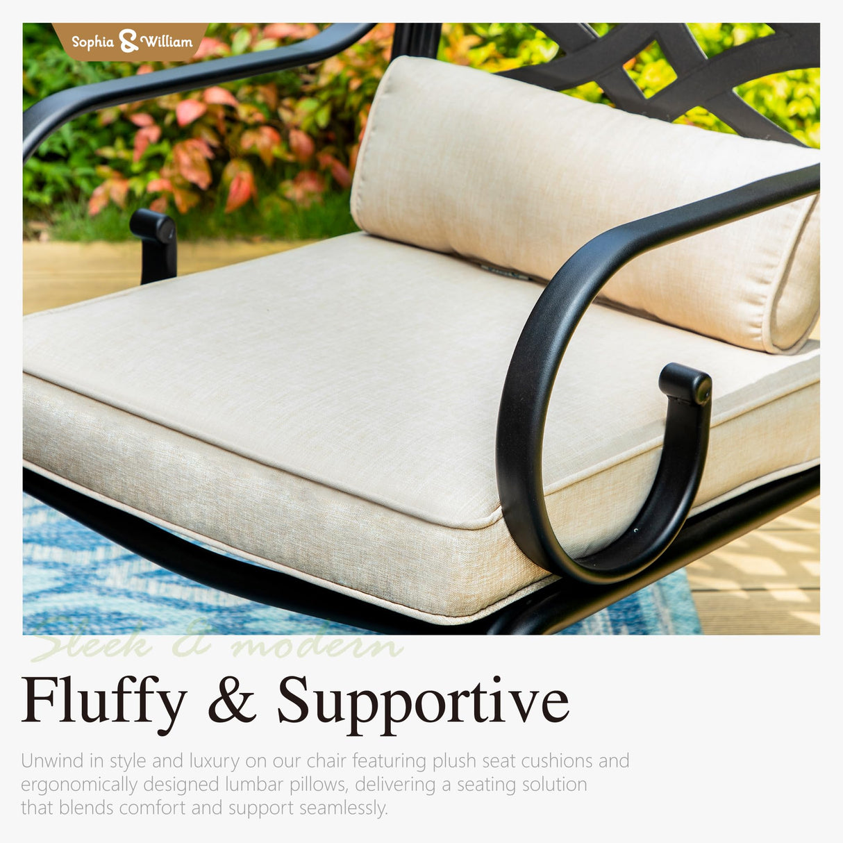 Sophia and William Swivel Patio Dining Set for 4, Outdoor Table and Chairs, Removable Seat Cushions, Black 42" Round Patio Dining Table Sophia & William