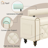 51" Ottoman with Storage, Storage Ottoman Bench with Upholstered Backrest, Tufted Entryway Bench with Curved Arm Support, End of Bed Bench with LED Lights, Storage Bench for Bedroom,Living Room,Beige Tagafi