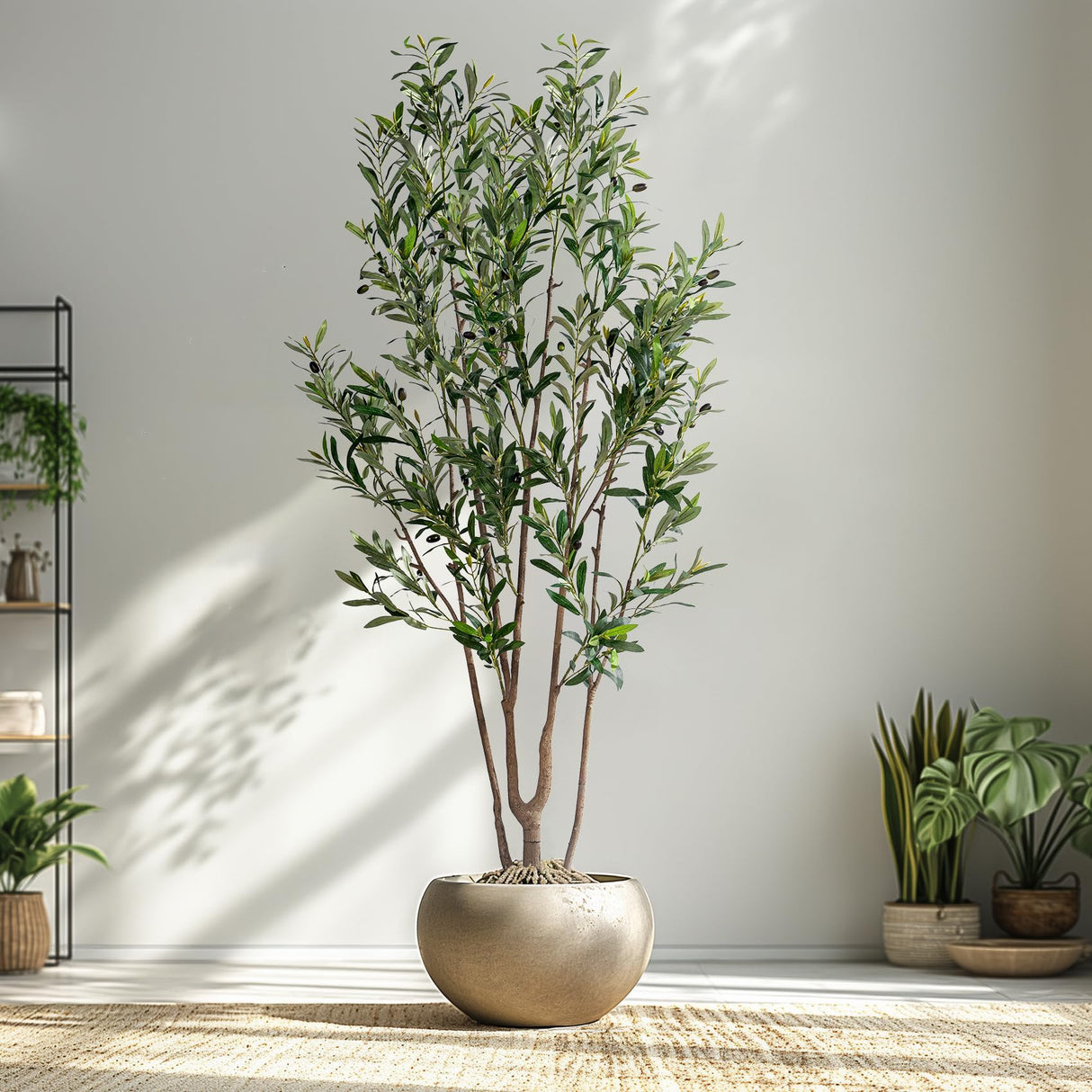 Erimda 7FT Artificial Olive Tree Tall Faux Silk Plant Tall Faux Olive Tree with Natural Wood Trunk & Lifelike Fruits Fake Potted Tree or Home Office Decor erimda