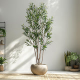 Erimda 7FT Artificial Olive Tree Tall Faux Silk Plant Tall Faux Olive Tree with Natural Wood Trunk & Lifelike Fruits Fake Potted Tree or Home Office Decor erimda
