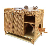 Forotone Cat Litter Box Enclosure, Hidden Cat Washroom Furniture with Litter Mat, Rattan Indoor Large Pet House with Door, for Living Room, Bedroom, Balcony Forotone