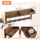 AMBIRD Wall Hooks with Shelf 26.57inch Entryway Wall Hanging Shelf Wood Coat Hooks for Wall with Shelf Coat Rack Wall Mount Rack with 5 Dual Hooks 3 Key Hooks Mail Organizer and Key Rack Key Holder AMBIRD