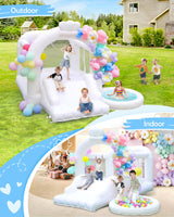 White Bounce House, Inflatable Bounce House with Slide&Ball Pit,11x11FT Inflatable Bounce Castle with Air Blower for Wedding Party Kids Birthday Party, Durable Oxford Cloth… (White Bounce House) Step4Fun