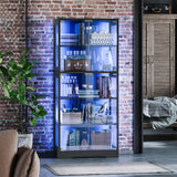 Glass Display Cabinet with Doors, 5 Tier Modern Curio Cabinet with RGB LED Lights, Tall Glass Showcase Storage Cabinet for Collectibles and Decor HarmoHaby