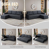 ACQCA 81.5" Sectional Sleeper Sofa with Storage Chaise and Pull-Out Bed,L Shape Convertible Couch with 3 Removable Back Cushions for Living Room,Apartment,Office,Dark Grey ACQCA