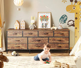 Huuger 63 Inch TV Stand Dresser for Bedroom, Long Dresser with 10 Fabric Drawers, TV Stand for 55, 65, 70 Inch TV, Entertainment Center, Wide Chest of Drawer, Rustic Brown Huuger