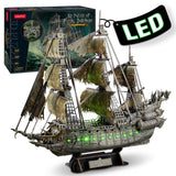 CubicFun 3D Puzzles for Adults Green LED Flying Dutchman, 360 Pieces Pirate Ship Arts & Crafts for Adults Gifts for Men Women Model Kit, Lighting Ghost Ship Easter Gifts Valentine's Day Gift CubicFun