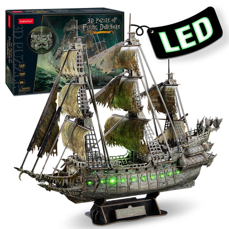 CubicFun 3D Puzzles for Adults Green LED Flying Dutchman, 360 Pieces Pirate Ship Arts & Crafts for Adults Gifts for Men Women Model Kit, Lighting Ghost Ship Easter Gifts Valentine's Day Gift CubicFun