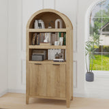 blini 70" Tall Arched Cabinet, Wooden Kitchen Pantry Arched Cabinet with Fluted Doors Versatile Kitchen Hutch Storage Organizer for Dining Room blini