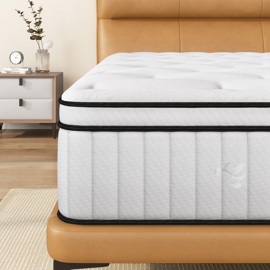 Schow Life 10 inch Hybrid Mattress Queen Size,Medium Firm Mattress with Memory Foam and Pocket Springs,Breathable Cover 10 inch Queen Bed Queen Mattress in a Box,60"X80"X10"