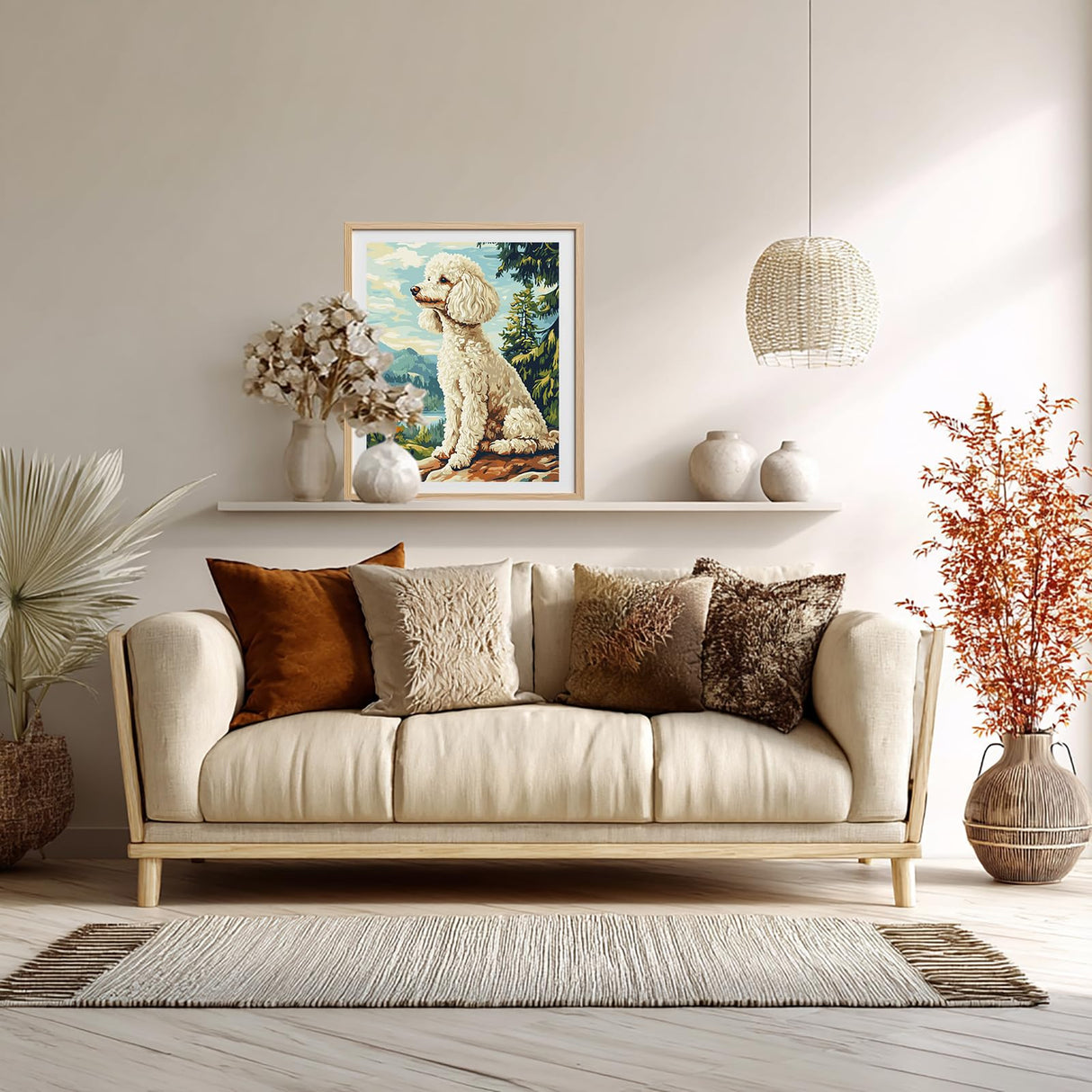 ARNLRDYA Poodle Dog Paint by Number Kits, White Sitting Dog Looking into Distance Paint by Numbers for Beginners, Funny Animals Acrylic Paints Oil Painting for Home Decor(16×20inches, No Frame) ARNLRDYA