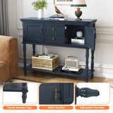 ARTPOWER Console Table with 2 Door, Open Storage Shelf and Retro Entryway Table with 2 Drawers Cabinets, Accent Table, Behind Couch Table for Living Room, Foyer and Hallway, Blue ARTPOWER