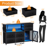 SZLHANJZ Dresser for Bedroom with LED Lights, TV Stand with Charging Station for 50 inch TV, 6 Drawers Chest with Door and Side Storage, Long Metal Dresser Table for Living Room, Black SZLHANJZ