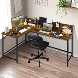 COSTWAY L-shaped Computer Desk with Hutch, Space-saving Corner Computer Desk with File Rack & 2 Shelves, 66.5” Industrial Table with Heavy-duty Steel Frame, for Home Office Study Room (Rustic Brown) COSTWAY
