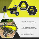 Timber Tuff Heavy Duty 7 HP Portable 20 Ton Gas Powered Log Splitter Machine Tool with 10 Inch Wheels for Large Outdoor Tasks Timber Tuff