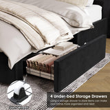 King Size Bed Frame 55" Tall Headboard with Gorgeous Button Tufted and Nail, Velvet Fabric Upholstered Bed Frame includes 4 Under-bed Storage Drawers, Wooden Slats, Noise-Free, Easy Assembly, Black Keyluv