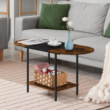 ETELI Small Round Coffee Tables for Small Space Farmhouse Oval Coffee Table with 2-Tier Storage Shelf Circle Center Tea Table for Living ETELI