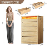 Jocoevol Larger Oak 5 Drawer Dresser for Bedroom with LED Light, Modern Chest of Drawers with Hidden Handles, Tall Wooden Dresser Closet for Living Room, Entryway, Hallway - Oak Jocoevol