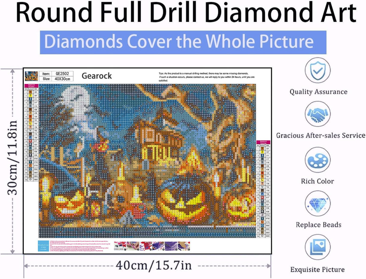 Gearock Diamond Art Kits for Adults, Halloween Pumpkin Easy DIY Beginners 5D Diamond Painting Kits for Room Bedroom Living Room Bathroom Wall Decor 16x12 Inch Gearock