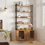 IRONCK Litter Box Enclosure with 4 Shelves and Doors, Large Wood Cat Litter Box Furniture Hidden with Storage and Scratch, Fit Most of Litter Box, Vintage Brown IRONCK