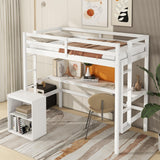 Bellemave Twin Loft Bed with Desk and Storage – Solid Wood Frame in White Bellemave