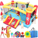 Whubefy Inflatable Bounce House for Big Kids 3-12 with Double Racing Slide & 3 Punching Bag Obstacle Course | Large Space Rocket Blow Up Bouncy Castle 13.1x11.2x7.1ft w/Blower, Indoor Outdoor Fun 8-12 Whubefy